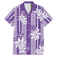 Hawaii Kakau Tribal Family Matching Puletasi and Hawaiian Shirt With Purple Tiare LT05 Dad's Shirt - Short Sleeve Purple - Polynesian Pride