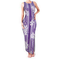 Hawaii Kakau Tribal Family Matching Tank Maxi Dress and Hawaiian Shirt With Purple Tiare LT05 Mom's Dress Purple - Polynesian Pride