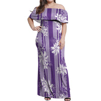 Hawaii Kakau Tribal Off Shoulder Maxi Dress With Purple Tiare