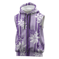 Hawaii Kakau Tribal Sleeveless Zip Hoodie With Purple Tiare