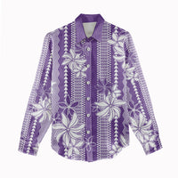 Hawaii Kakau Tribal Women Casual Shirt With Purple Tiare LT05 - Polynesian Pride