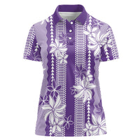 Hawaii Kakau Tribal Women Polo Shirt With Purple Tiare LT05 Female Purple - Polynesian Pride