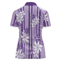 Hawaii Kakau Tribal Women Polo Shirt With Purple Tiare LT05 - Polynesian Pride