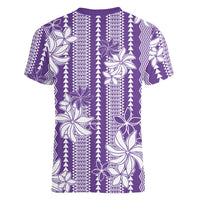 Hawaii Kakau Tribal Women V-Neck T-Shirt With Purple Tiare LT05 - Polynesian Pride