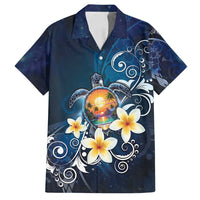 Hawaii Honu Family Matching Long Sleeve Bodycon Dress and Hawaiian Shirt Polynesian Curves Plumeria LT05 Dad's Shirt - Short Sleeve Navy - Polynesian Pride