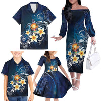 Hawaii Honu Family Matching Off The Shoulder Long Sleeve Dress and Hawaiian Shirt Polynesian Curves Plumeria LT05 - Polynesian Pride
