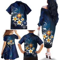 Hawaii Honu Family Matching Off The Shoulder Long Sleeve Dress and Hawaiian Shirt Polynesian Curves Plumeria LT05 - Polynesian Pride