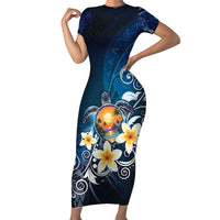 Hawaii Honu Short Sleeve Bodycon Dress Polynesian Curves Plumeria - Polynesian Pride