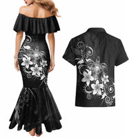 Hawaii Honu Couples Matching Mermaid Dress and Hawaiian Shirt Polynesian Curves Plumeria Grayscale LT05 - Polynesian Pride
