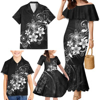 Hawaii Honu Family Matching Mermaid Dress and Hawaiian Shirt Polynesian Curves Plumeria Grayscale LT05 - Polynesian Pride
