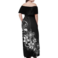 Hawaii Honu Family Matching Off Shoulder Maxi Dress and Hawaiian Shirt Polynesian Curves Plumeria Grayscale LT05 - Polynesian Pride