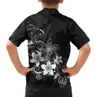 Hawaii Honu Family Matching Puletasi and Hawaiian Shirt Polynesian Curves Plumeria Grayscale LT05 - Polynesian Pride