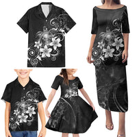 Hawaii Honu Family Matching Puletasi and Hawaiian Shirt Polynesian Curves Plumeria Grayscale LT05 - Polynesian Pride