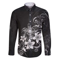 Hawaii Honu Family Matching Puletasi and Hawaiian Shirt Polynesian Curves Plumeria Grayscale LT05 Dad's Shirt - Long Sleeve Black - Polynesian Pride