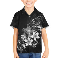 Hawaii Honu Family Matching Summer Maxi Dress and Hawaiian Shirt Polynesian Curves Plumeria Grayscale LT05 Son's Shirt Black - Polynesian Pride