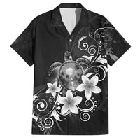 Hawaii Honu Family Matching Tank Maxi Dress and Hawaiian Shirt Polynesian Curves Plumeria Grayscale LT05 Dad's Shirt - Short Sleeve Black - Polynesian Pride