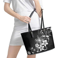 Hawaii Honu Leather Tote Bag Polynesian Curves Plumeria Grayscale - Polynesian Pride