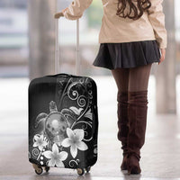 Hawaii Honu Luggage Cover Polynesian Curves Plumeria Grayscale - Polynesian Pride