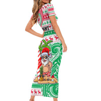 Personalized Hawaii Christmas Short Sleeve Bodycon Dress Santa Claus Surf Mele Kalikimaka LT05 - Polynesian Pride