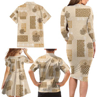 Vintage Lapita Family Matching Long Sleeve Bodycon Dress and Hawaiian Shirt Iconic Double Face Pattern Beige LT05 - Polynesian Pride