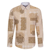 Vintage Lapita Family Matching Short Sleeve Bodycon Dress and Hawaiian Shirt Iconic Double Face Pattern Beige LT05 Dad's Shirt - Long Sleeve Beige - Polynesian Pride