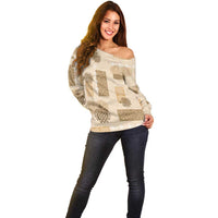 Vintage Lapita Off Shoulder Sweater Iconic Double Face Pattern Beige