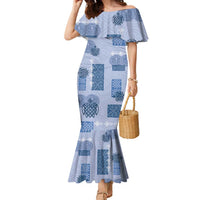 Vintage Lapita Family Matching Mermaid Dress and Hawaiian Shirt Iconic Double Face Pattern Blue LT05 Mom's Dress Blue - Polynesian Pride