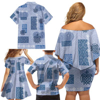 Vintage Lapita Family Matching Off Shoulder Short Dress and Hawaiian Shirt Iconic Double Face Pattern Blue LT05 - Polynesian Pride