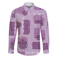 Vintage Lapita Family Matching Off The Shoulder Long Sleeve Dress and Hawaiian Shirt Iconic Double Face Pattern Violet LT05 Dad's Shirt - Long Sleeve Violet - Polynesian Pride