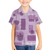 Vintage Lapita Family Matching Off The Shoulder Long Sleeve Dress and Hawaiian Shirt Iconic Double Face Pattern Violet LT05 Son's Shirt Violet - Polynesian Pride