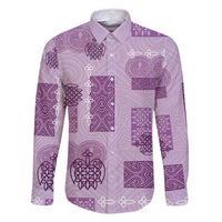 Vintage Lapita Family Matching Off Shoulder Maxi Dress and Hawaiian Shirt Iconic Double Face Pattern Violet LT05 Dad's Shirt - Long Sleeve Violet - Polynesian Pride
