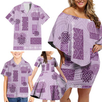 Vintage Lapita Family Matching Off Shoulder Short Dress and Hawaiian Shirt Iconic Double Face Pattern Violet LT05 - Polynesian Pride