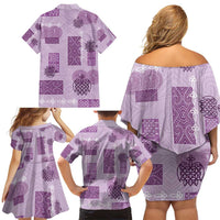 Vintage Lapita Family Matching Off Shoulder Short Dress and Hawaiian Shirt Iconic Double Face Pattern Violet LT05 - Polynesian Pride