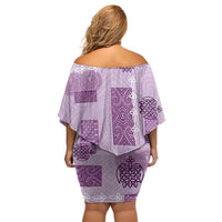 Vintage Lapita Family Matching Off Shoulder Short Dress and Hawaiian Shirt Iconic Double Face Pattern Violet LT05 - Polynesian Pride