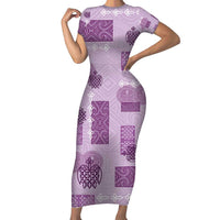 Vintage Lapita Family Matching Short Sleeve Bodycon Dress and Hawaiian Shirt Iconic Double Face Pattern Violet LT05 Mom's Dress Violet - Polynesian Pride