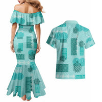 Vintage Lapita Couples Matching Mermaid Dress and Hawaiian Shirt Iconic Double Face Pattern Turquoise LT05