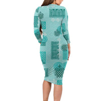 Vintage Lapita Family Matching Long Sleeve Bodycon Dress and Hawaiian Shirt Iconic Double Face Pattern Turquoise LT05 - Polynesian Pride