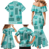Vintage Lapita Family Matching Mermaid Dress and Hawaiian Shirt Iconic Double Face Pattern Turquoise LT05 - Polynesian Pride
