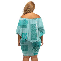 Vintage Lapita Family Matching Off Shoulder Short Dress and Hawaiian Shirt Iconic Double Face Pattern Turquoise LT05 - Polynesian Pride