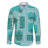 Vintage Lapita Family Matching Summer Maxi Dress and Hawaiian Shirt Iconic Double Face Pattern Turquoise LT05 Dad's Shirt - Long Sleeve Turquoise - Polynesian Pride
