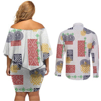 Vintage Lapita Couples Matching Off Shoulder Short Dress and Long Sleeve Button Shirt Iconic Double Face Pattern