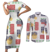 Vintage Lapita Couples Matching Short Sleeve Bodycon Dress and Long Sleeve Button Shirt Iconic Double Face Pattern