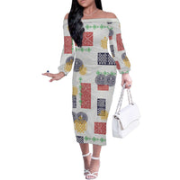 Vintage Lapita Family Matching Off The Shoulder Long Sleeve Dress and Hawaiian Shirt Iconic Double Face Pattern LT05 Mom's Dress Colorful - Polynesian Pride