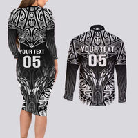Custom New Zealand Fishing Couples Matching Long Sleeve Bodycon Dress and Long Sleeve Button Shirt Aotearoa Maori Koru LT05 - Polynesian Pride