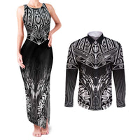 Custom New Zealand Fishing Couples Matching Tank Maxi Dress and Long Sleeve Button Shirt Aotearoa Maori Koru LT05 Black - Polynesian Pride