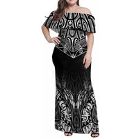 Custom New Zealand Fishing Family Matching Off Shoulder Maxi Dress and Hawaiian Shirt Aotearoa Maori Koru LT05 Mom's Dress Black - Polynesian Pride