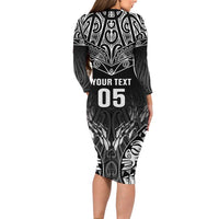 Custom New Zealand Fishing Long Sleeve Bodycon Dress Aotearoa Maori Koru LT05 - Polynesian Pride