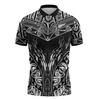Custom New Zealand Fishing Zipper Polo Shirt Aotearoa Maori Koru LT05 Black - Polynesian Pride