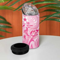 Personalised Memorial Pink Breast Cancer Awareness 4 in 1 Can Cooler Tumbler Plumeria Floral Tribal Pattern LT05 - Polynesian Pride