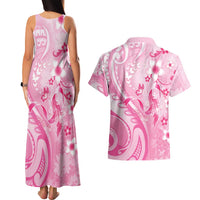 Personalised Memorial Pink Breast Cancer Awareness Couples Matching Tank Maxi Dress and Hawaiian Shirt Plumeria Floral Tribal Pattern LT05 - Polynesian Pride